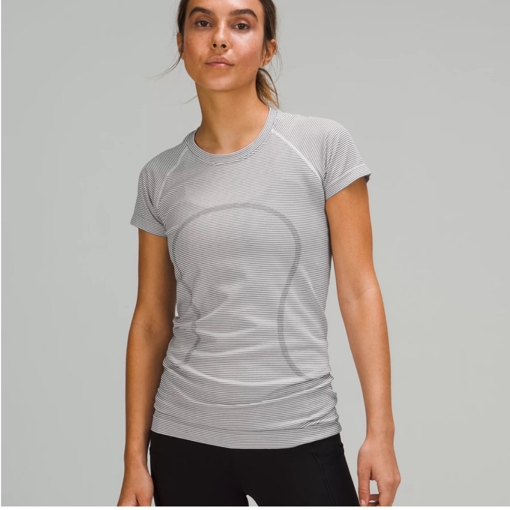 lululemon striped swiftly tech short sleeve hip length